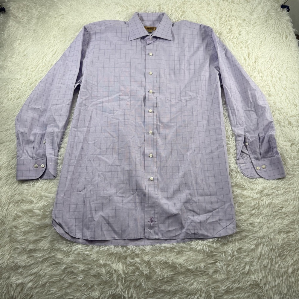 Paul Stuart Dress Shirt Mens 17-35 Lilac Plaid French Cuffs Gold Label‎ Formal
